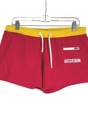 Aussiebum Swim Shorts Bottom Mens Large Red Yellow Surf Stretch Beach SW-2136